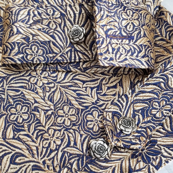 Tantrums Gold and Navy Blue Brocade Blazer Size XL - Picture 6 of 6